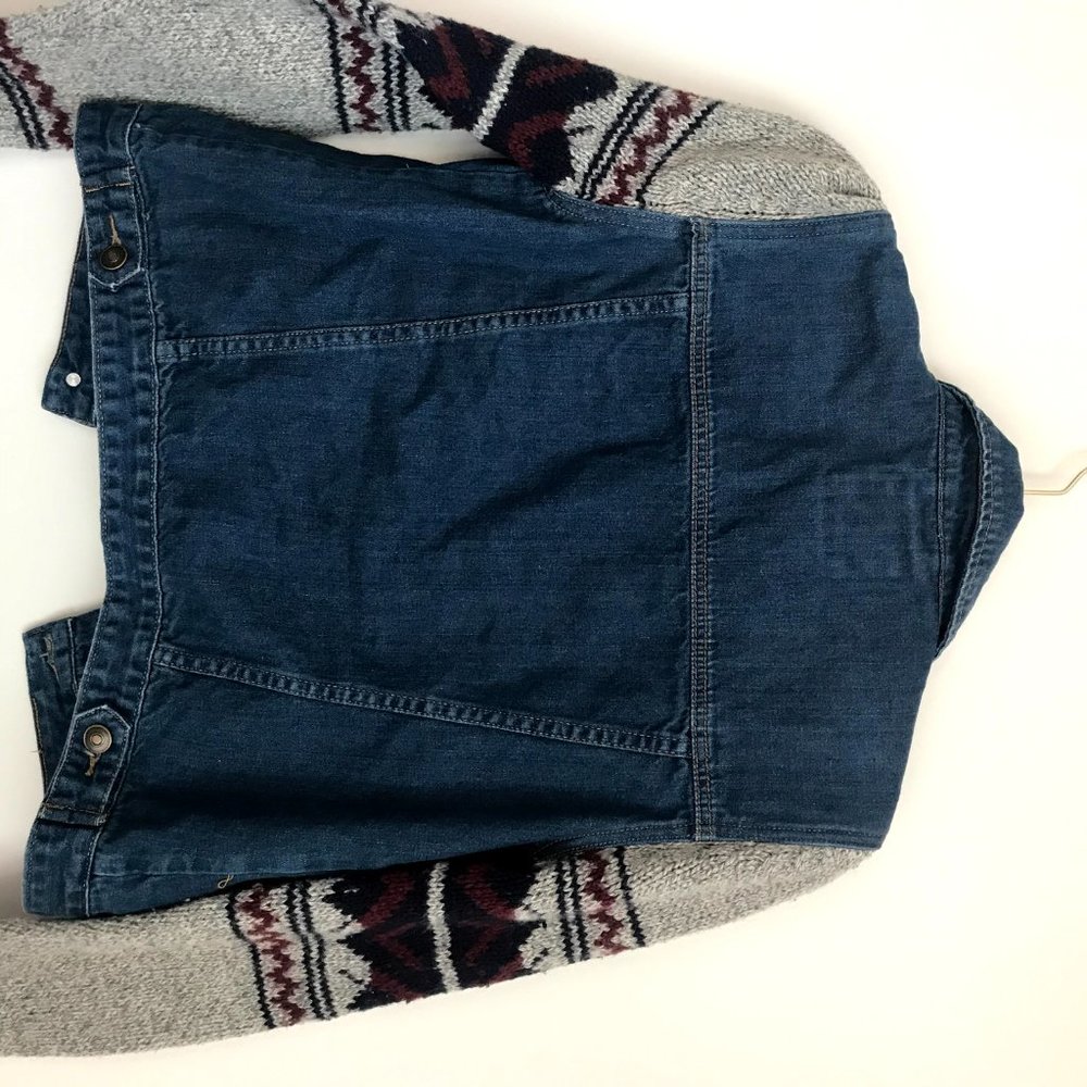JEAN JACKET WITH KNIT SWEATER ARMS - Picture 4 of 8